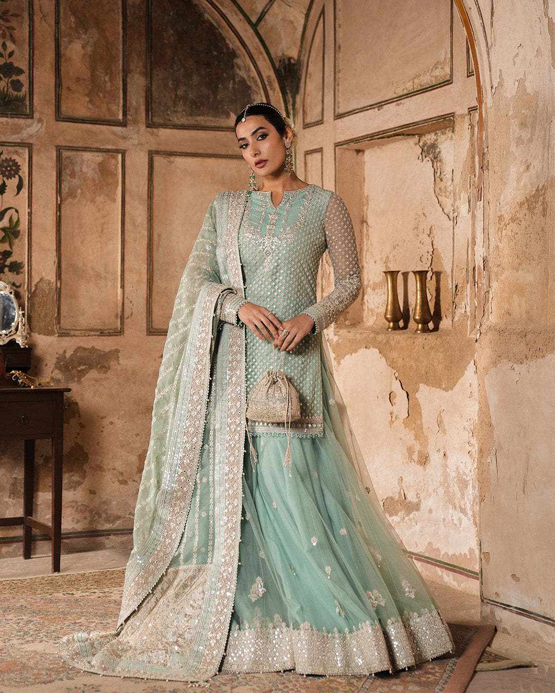 Faiza Saqlain | Zimmal Formals | Valari S Ice Blue Net
