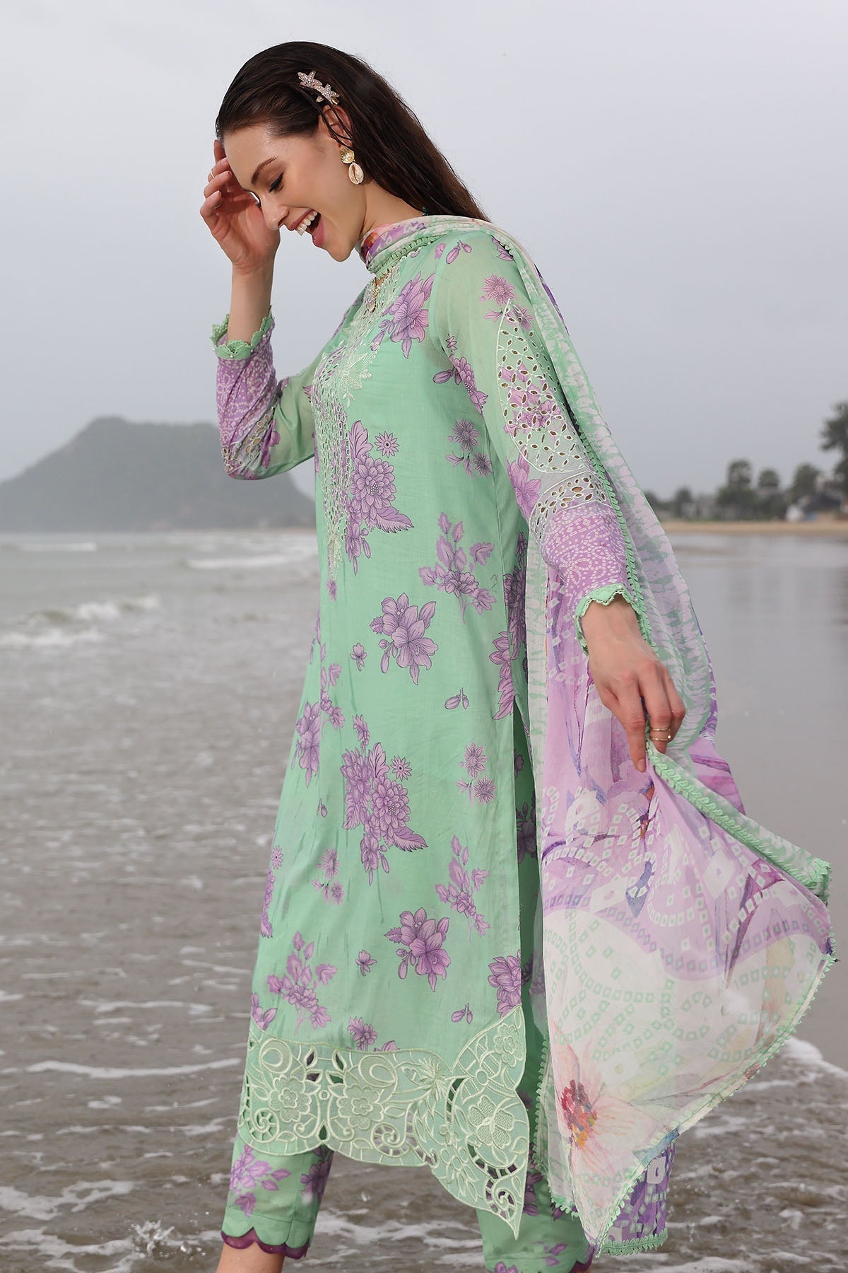 Nureh | Gardenia Embroidered Lawn 25 | NSG-174 XL IceBery Green Lawn