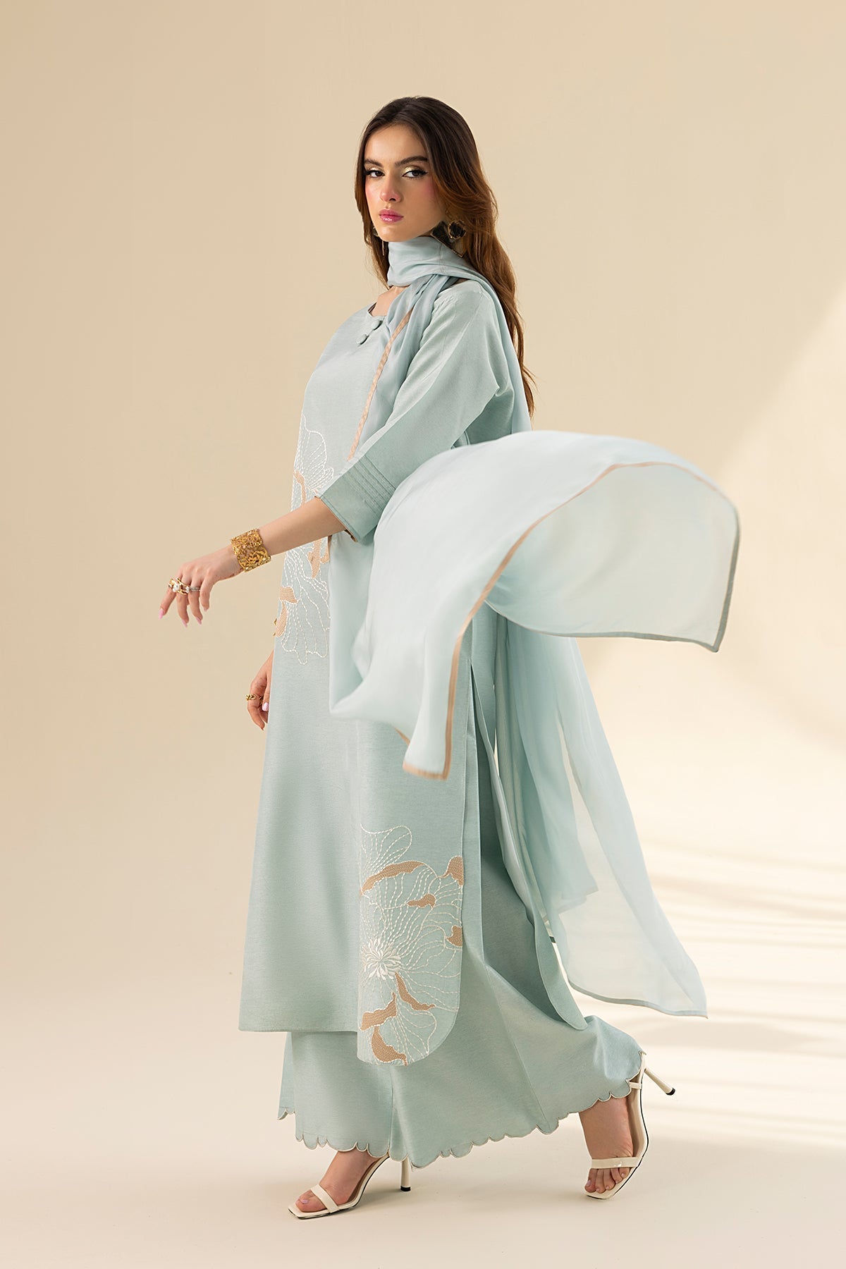 Erum Khan | Lillia Summer Edit | Aqua Breeze S Ice Blue Tassle Silk