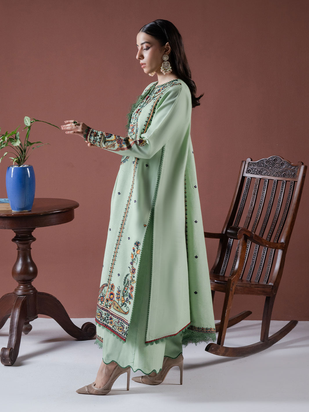 Faiza Faisal | Winter Edit 2024 | DEFNE Custom Size Pistachio Green Karandi