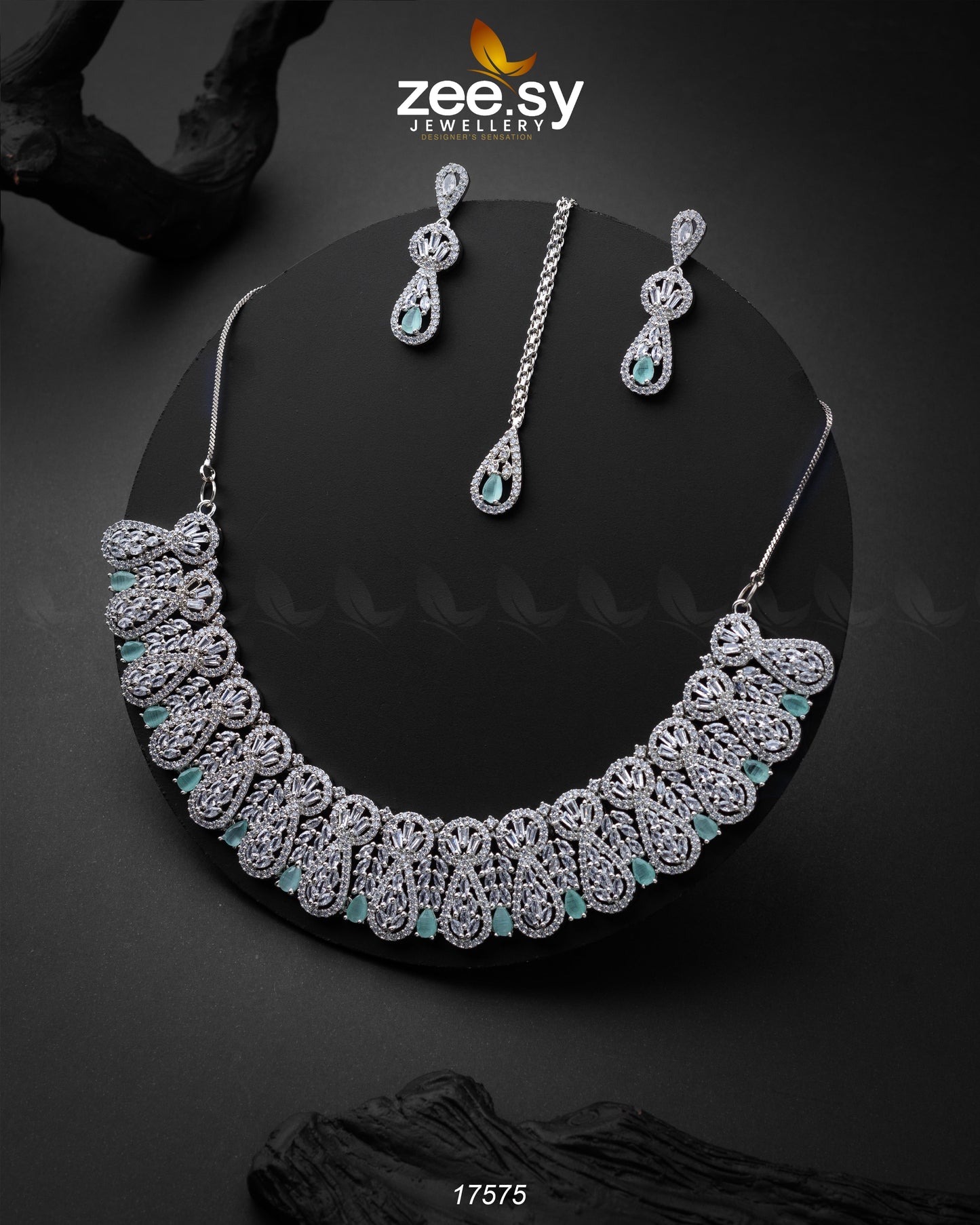 Glitz Necklace Silver Mint Green