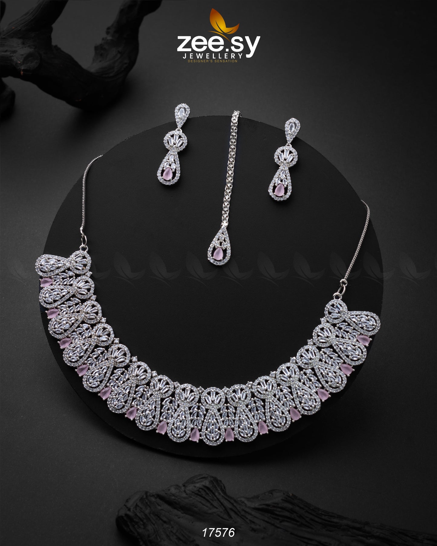 Glitz Necklace Silver Mint Pink