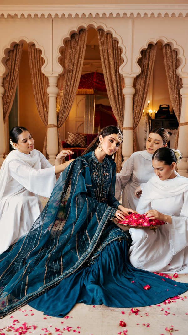 Zebtan | Zircon Wedding Formals | ZARTASHA ZQ-03 Custom Size Teal Blue Chiffon