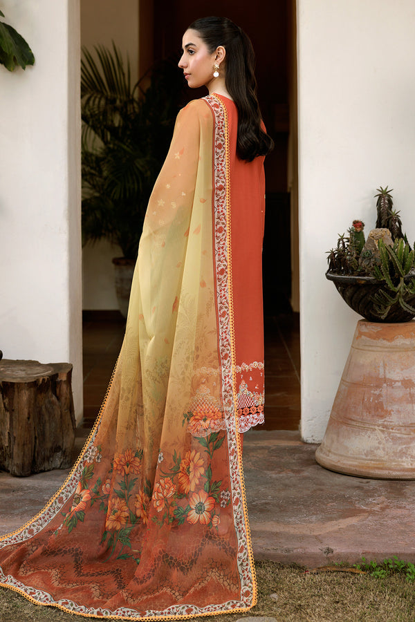 Farasha | Summer Weaves Embroidered Lawn | Orange Petal S Burnt Orange Lawn