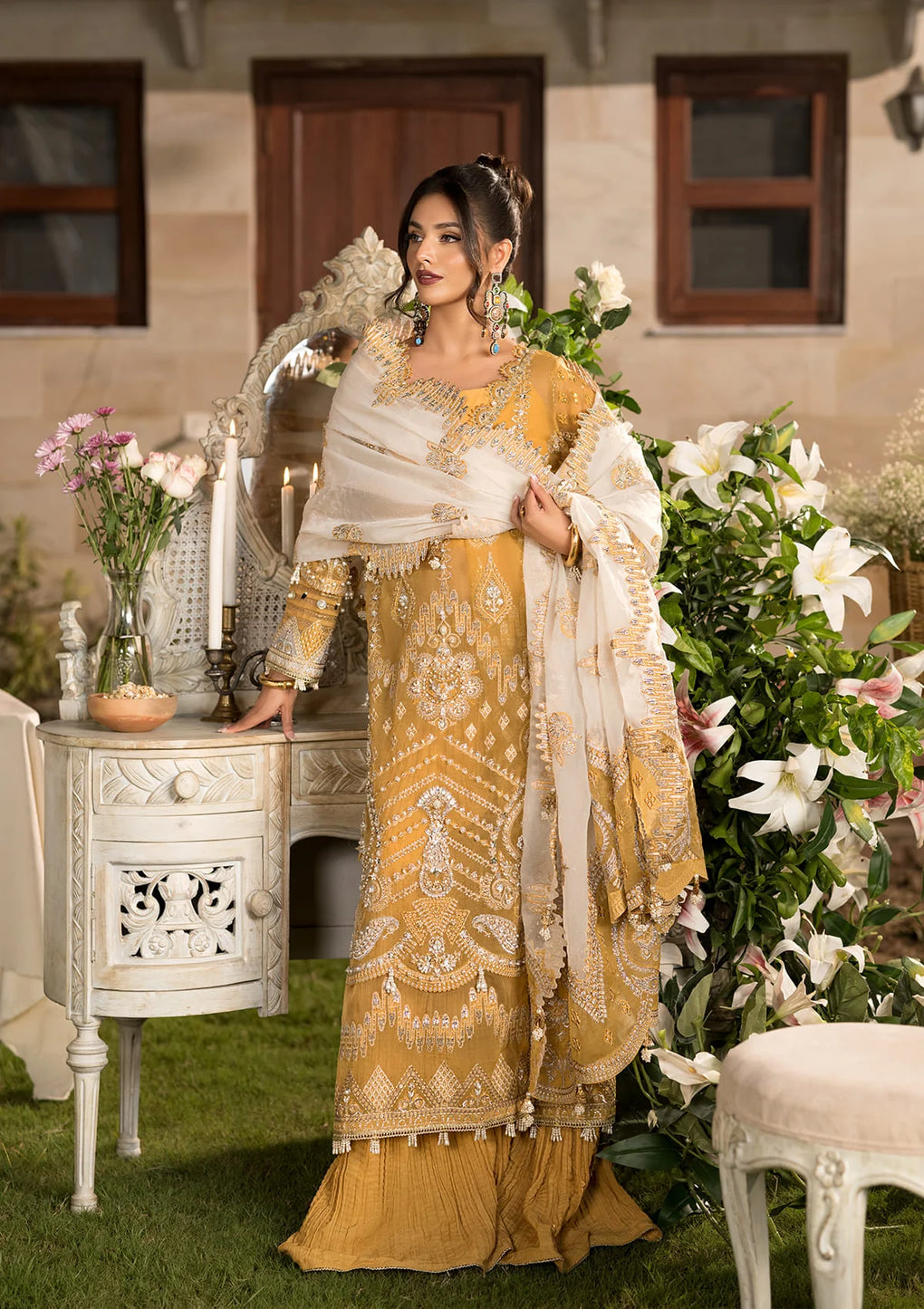 Elaf Premium | Formal Handwork Collection | EFH-07 SAHAR M Dull Gold Organza