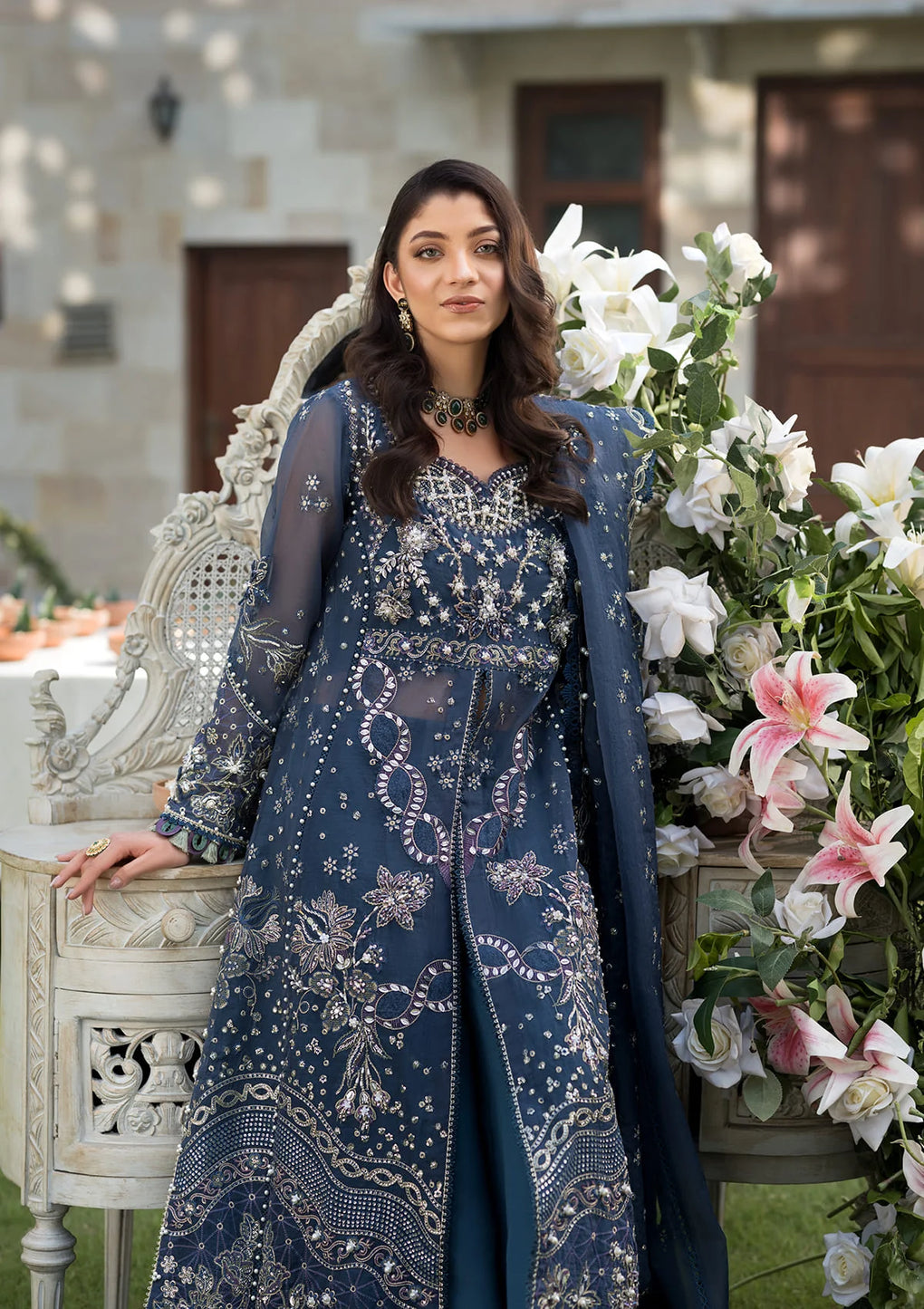 Elaf Premium | Formal Handwork Collection | EFH-04 FALAK XL Navy Blue Organza