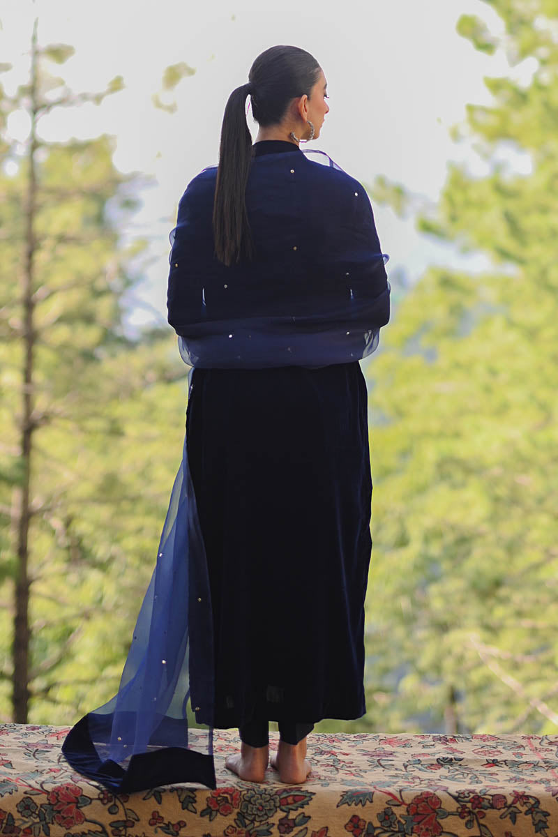 Hue Pret | Farasha Luxury Winter | Meliha S Navy Blue Pure Velvet