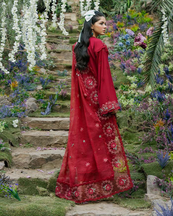 Zevk | Flora Festive Lawn | RED ROSE S Red Lawn