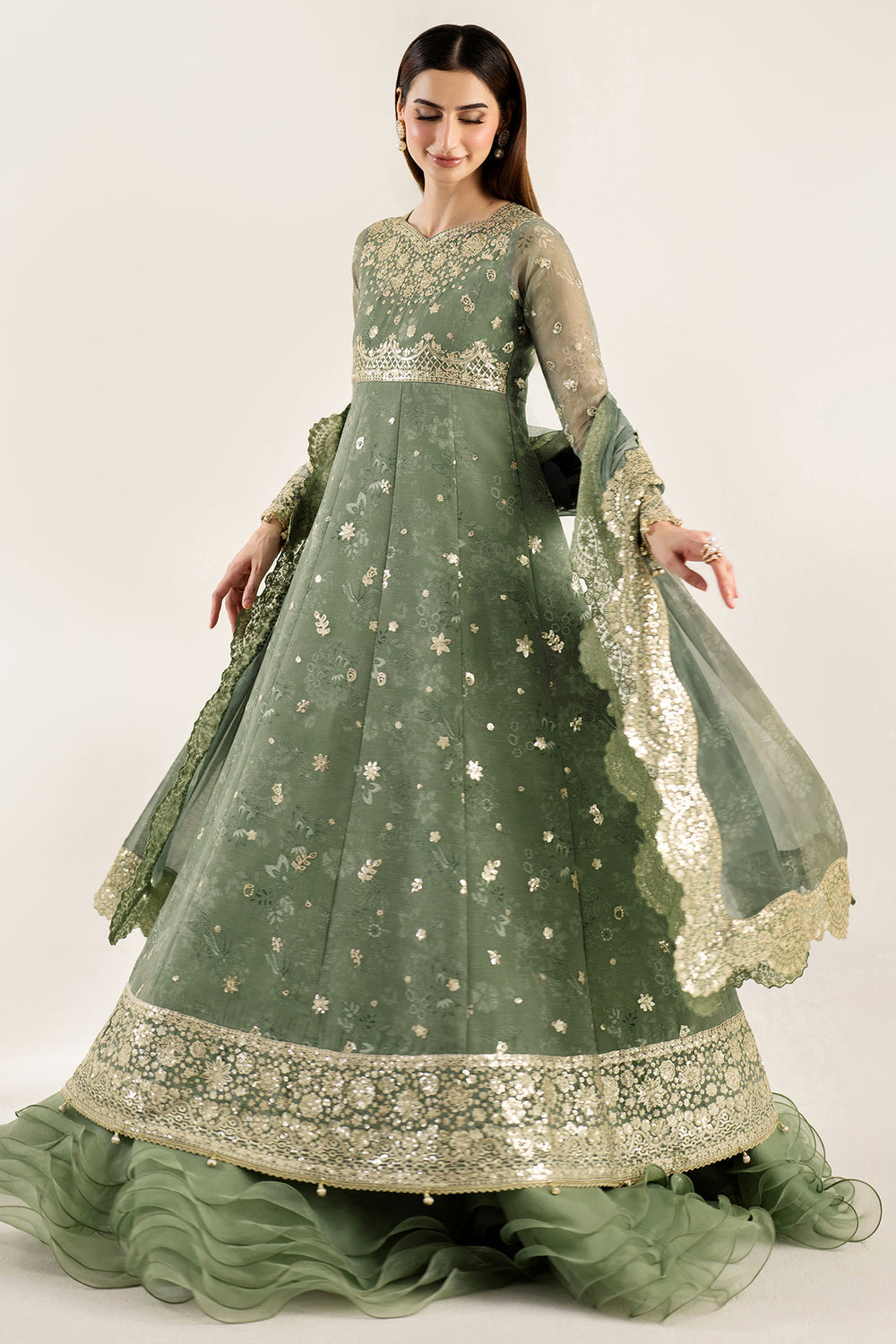Farasha | Fiorella Formals | Olive Aura - Pakistani Designer Dress - by Farasha - Type : Ladies Clothes - 100% Original at Saira Sultan
