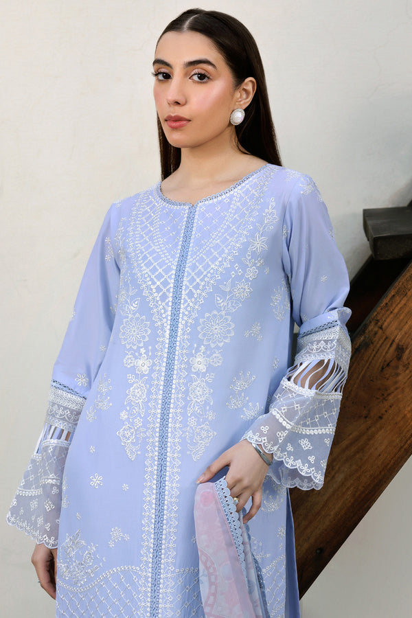 Farasha | Summer Weaves Embroidered Lawn | Serene Blue L Pale Aqua Lawn