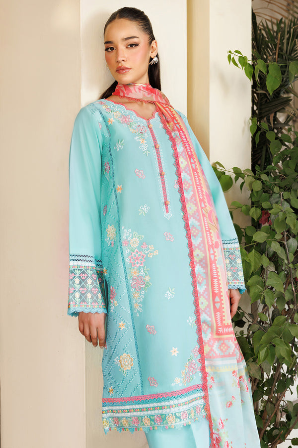Farasha | Summer Weaves Embroidered Lawn | Ocean Veil L Turquoise Lawn