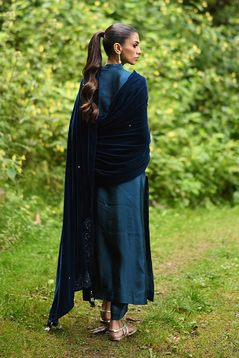 Hue Pret | Farasha Luxury Winter | Mina S Teal Blue Pure Sheesh Silk