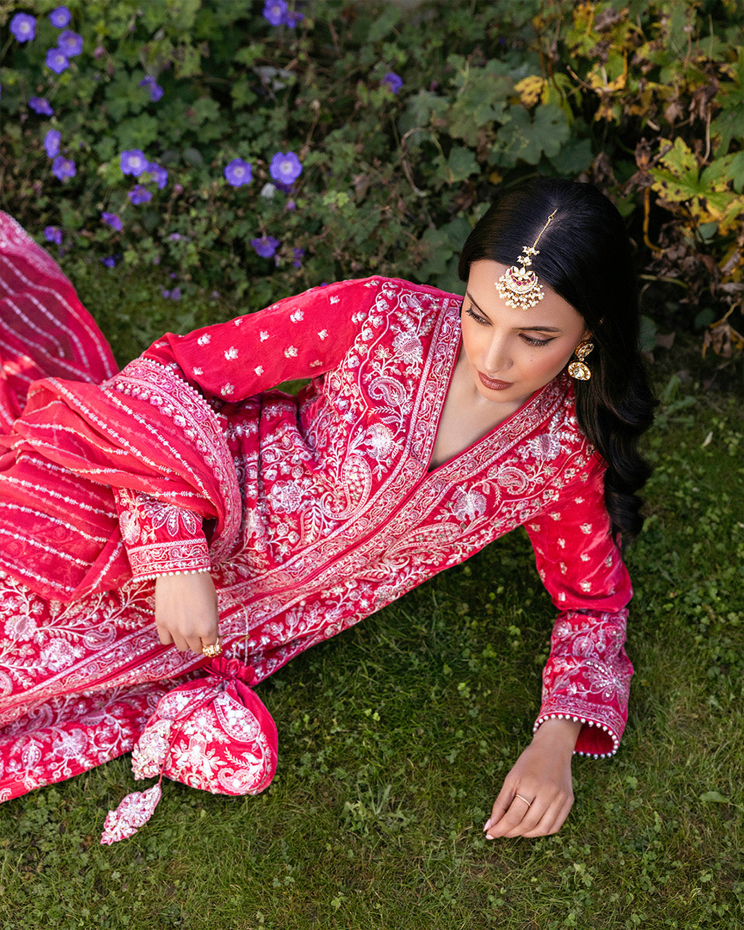 Faiza Saqlain | Adeen Formals | Alannah M Coral Red Embroidered Velvet