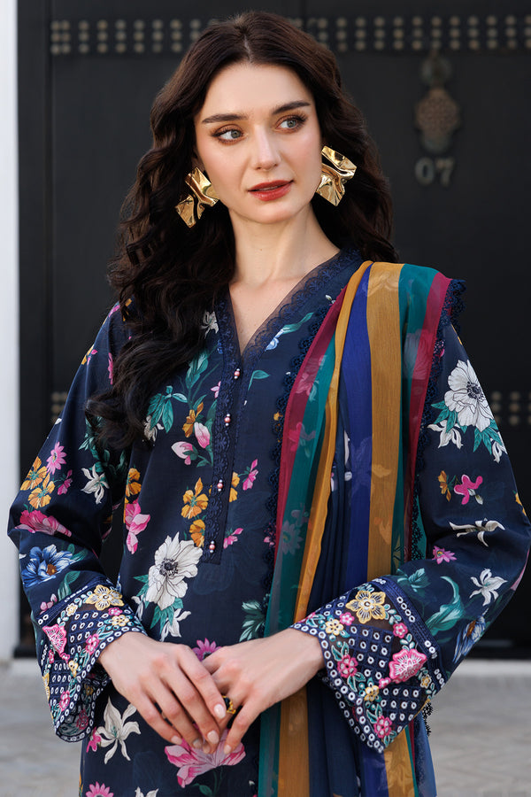 Farasha | Printed Essentials | Floral Stardust M Navy Blue Lawn