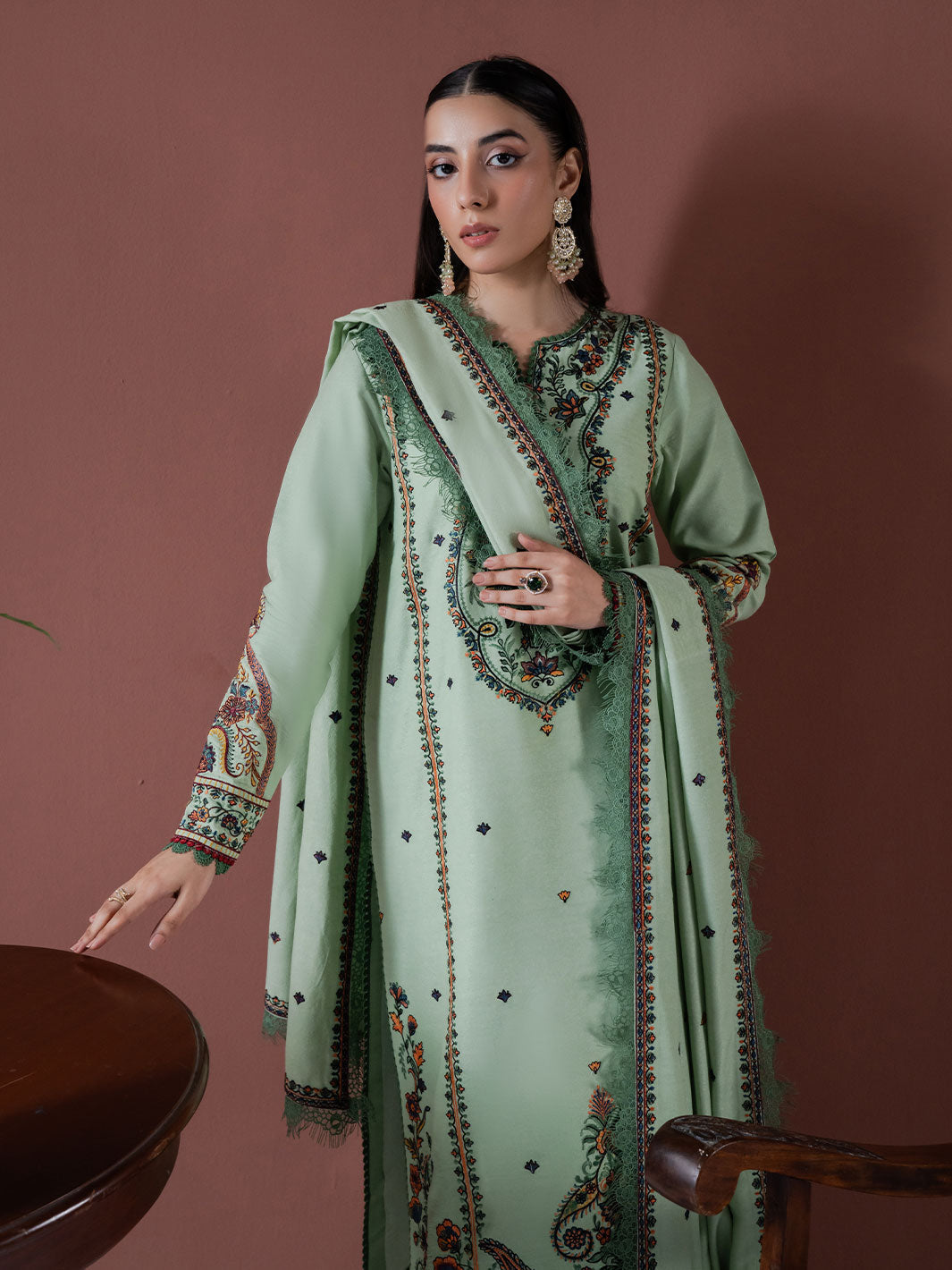 Faiza Faisal | Winter Edit 2024 | DEFNE L Pistachio Green Karandi