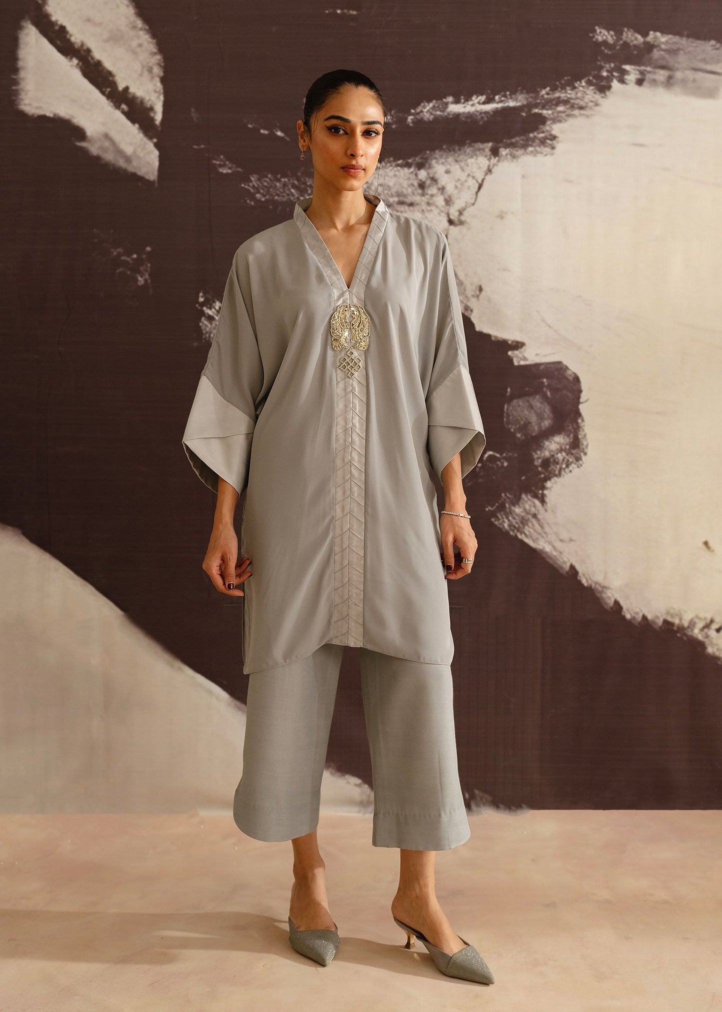Mahgul | Eye of Cemal | Grey Jewel XS Gray Georgette chiffon