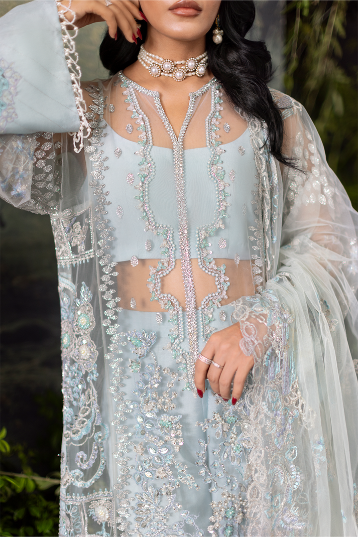 Saad Shaikh | Flurie Formals | Stella M Light Blue Net