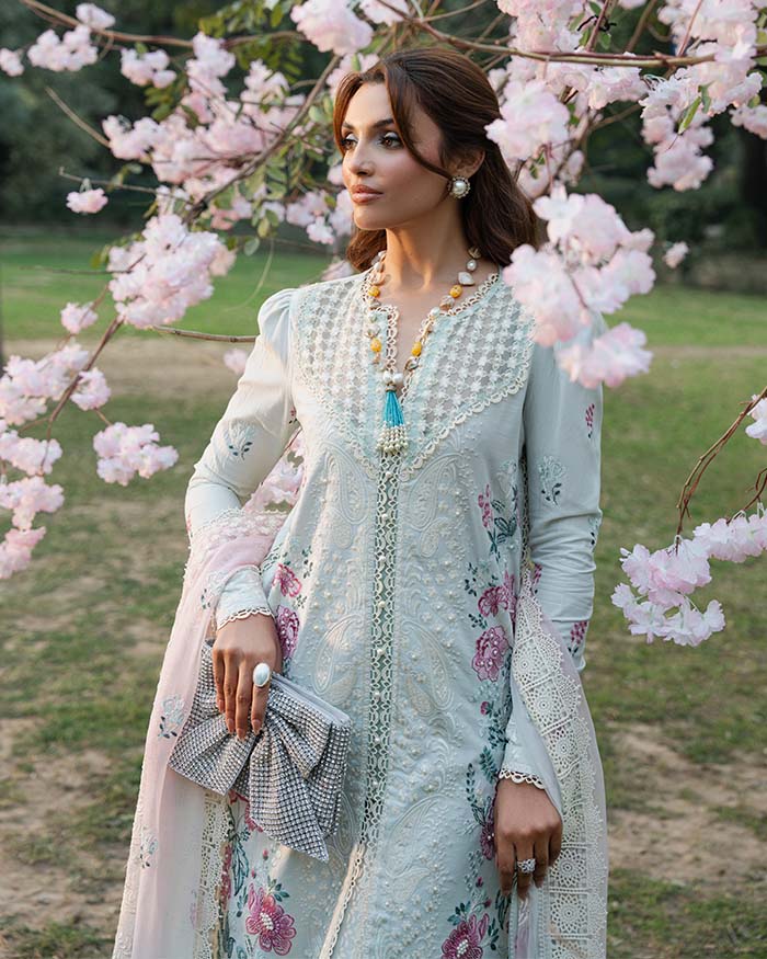 Zevk | Flora Festive Lawn | JASMINE L Ice Blue Lawn