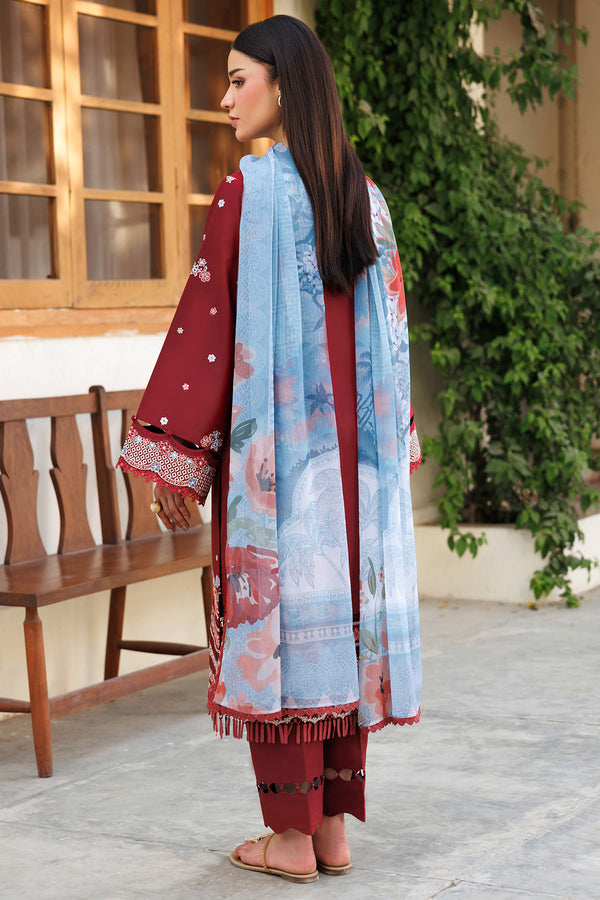 Farasha | Summer Weaves Embroidered Lawn | Crimson Glow S Maroon Lawn