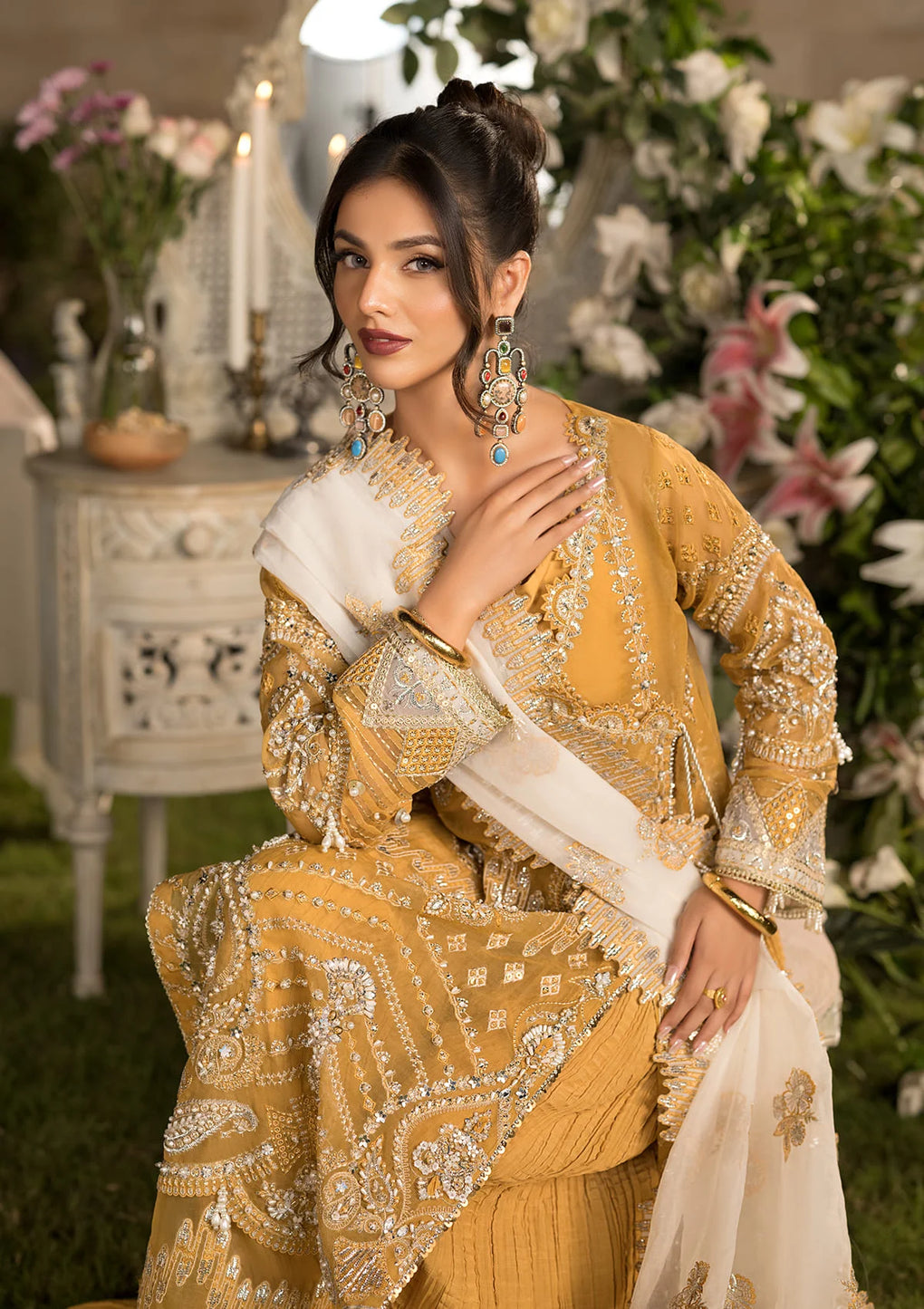 Elaf Premium | Formal Handwork Collection | EFH-07 SAHAR Custom Size Dull Gold Organza
