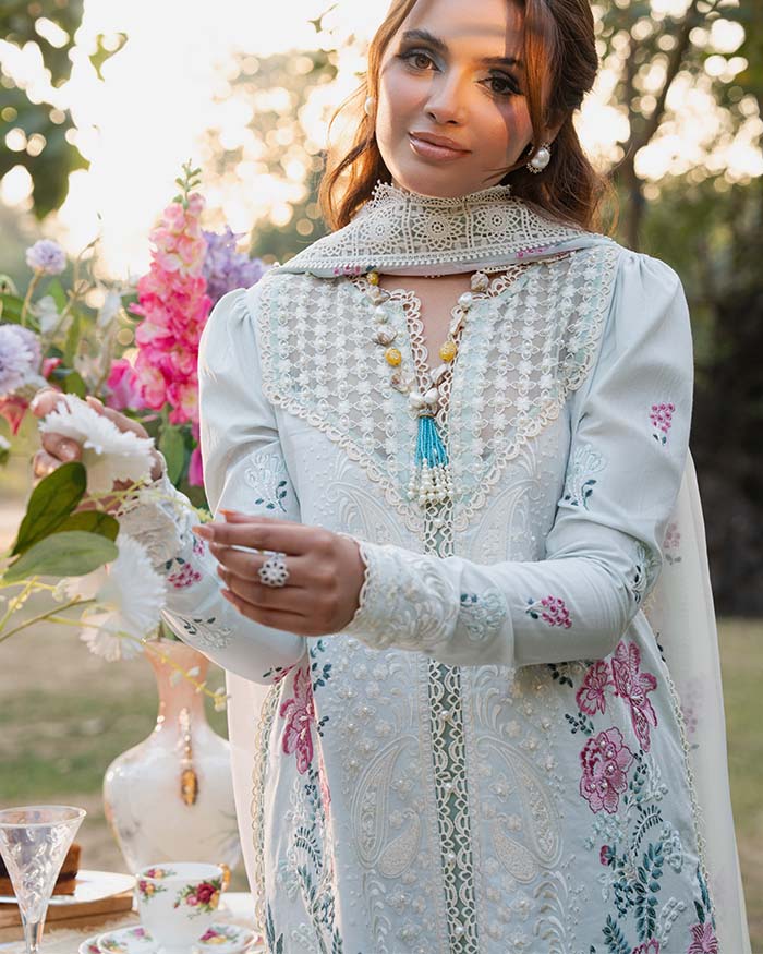 Zevk | Flora Festive Lawn | JASMINE M Ice Blue Lawn