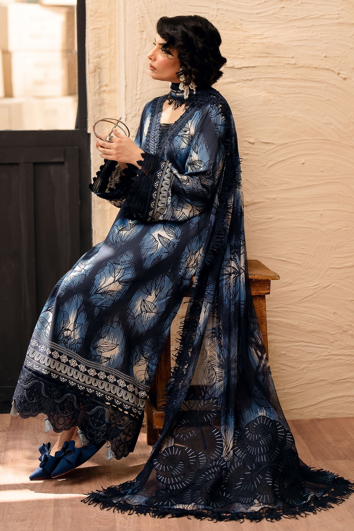 Nureh | Glam Girl Lawn | GL-21 Custom Size Navy Blue Crepe