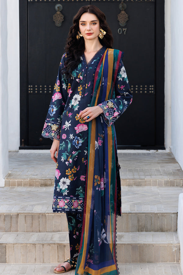 Farasha | Printed Essentials | Floral Stardust XS Navy Blue Lawn