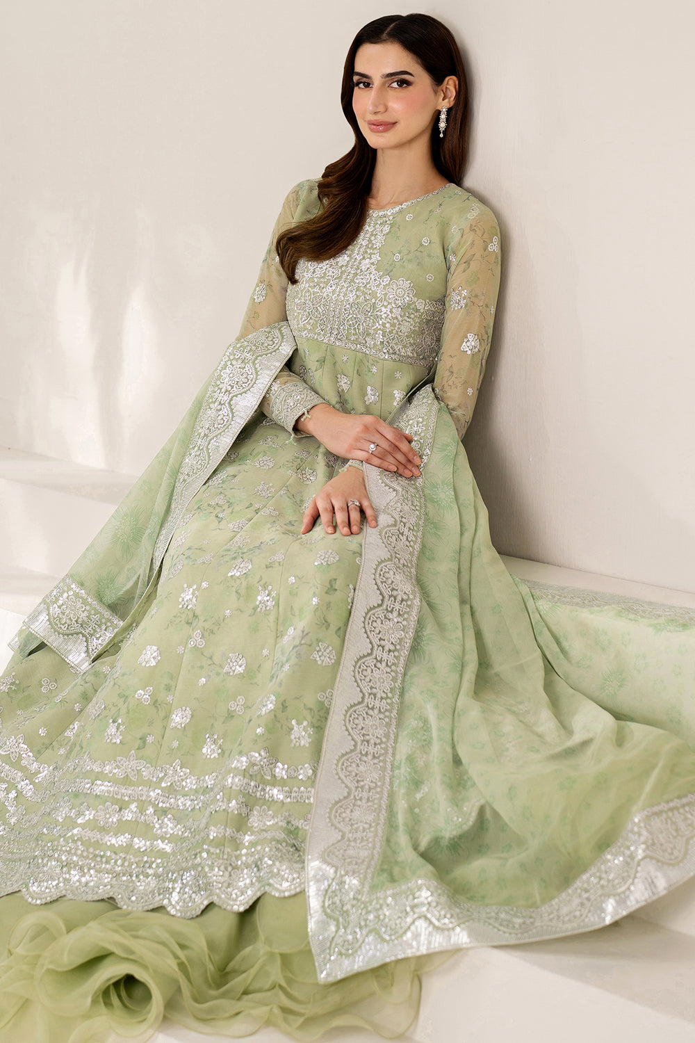 Farasha | Fiorella Formals | Sage Sparkle - Pakistani Designer Dress - by Farasha - Type : Ladies Clothes - 100% Original at Saira Sultan