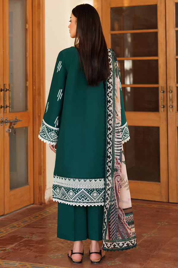 Farasha | Summer Weaves Embroidered Lawn | Teal Essence S Deep Teal Green Lawn