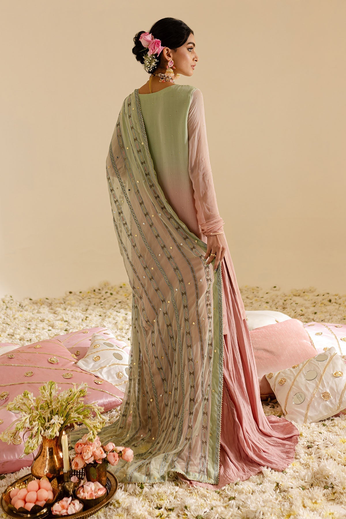 Nureh | Mukeshkari Formals | MK-07 S Peach Pink Chiffon