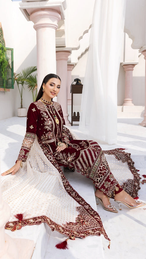 Zebtan | Andaz e Makhmal | ZAM-02 XL Maroon Velvet