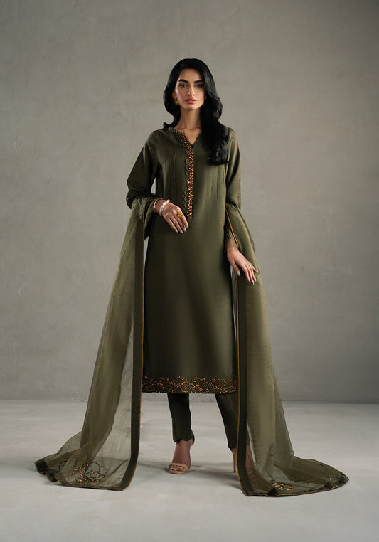 Zarqash | Silk Edit | ZQS 006 ARIA S Olive Green Raw Silk
