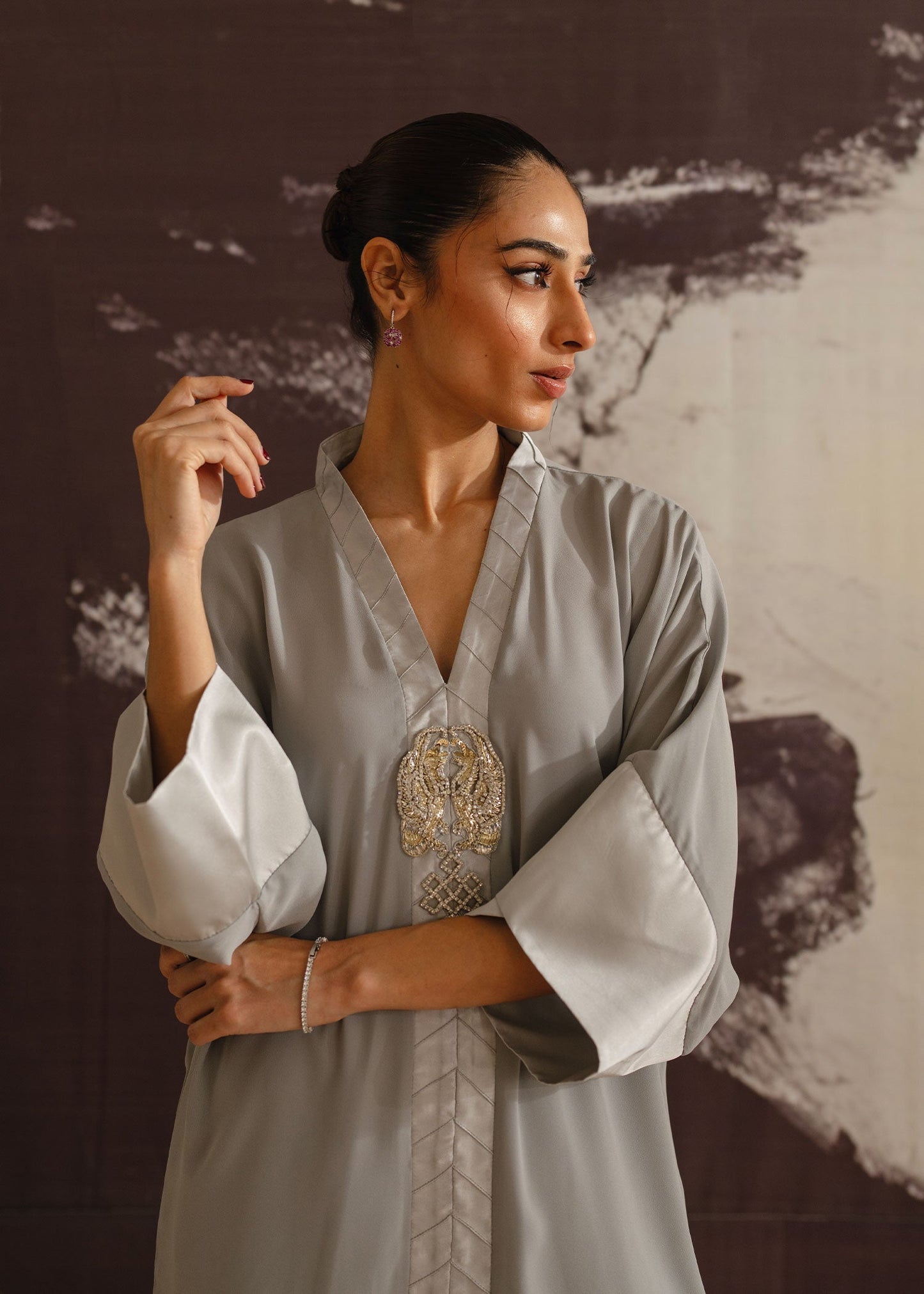 Mahgul | Eye of Cemal | Grey Jewel M Gray Georgette chiffon