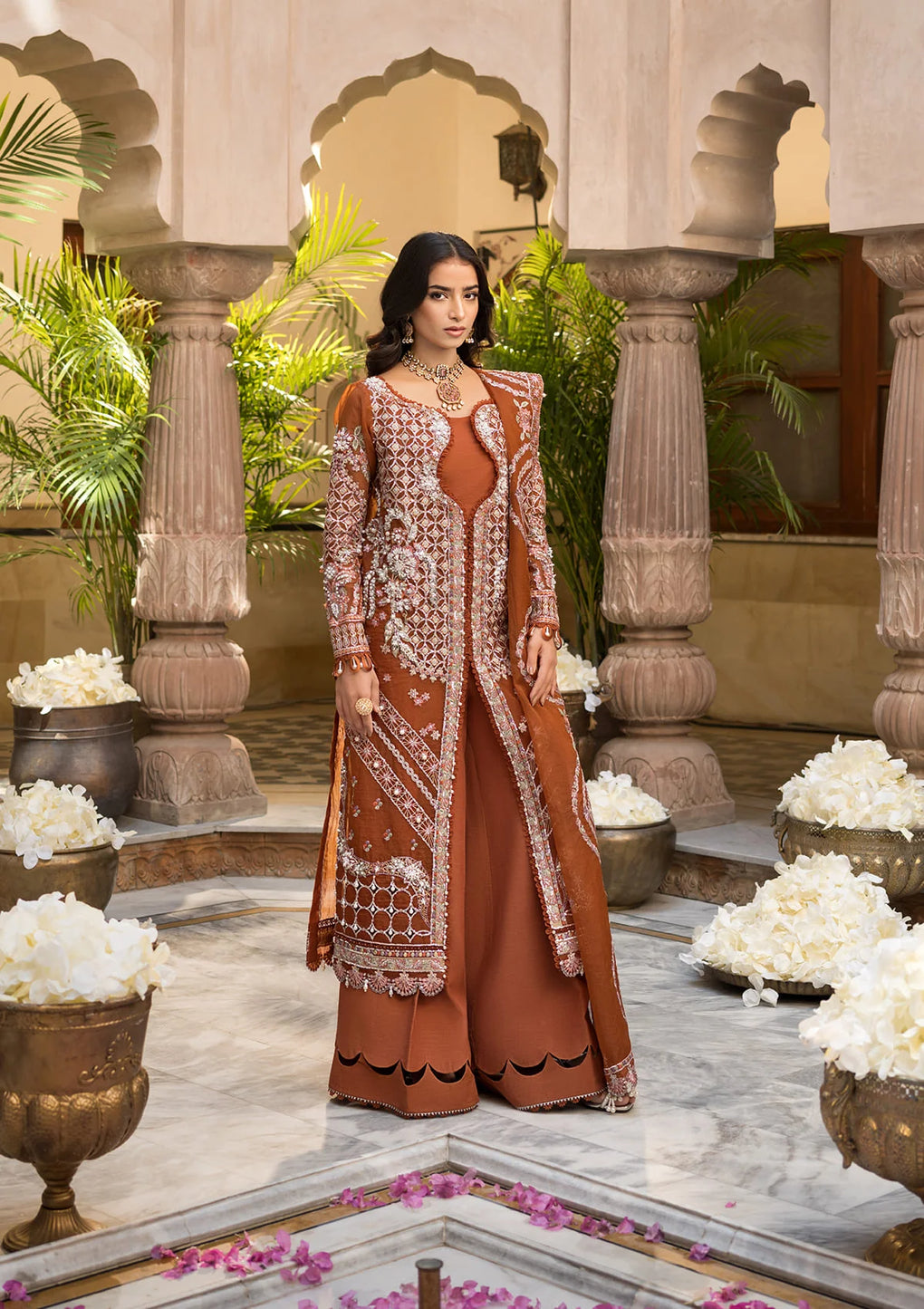 Elaf Premium | Formal Handwork Collection | EFH-03 SHAHANA L Rust Organza