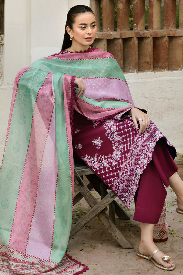 Farasha | Summer Weaves Embroidered Lawn | Satin Ruby XL Berry Lawn