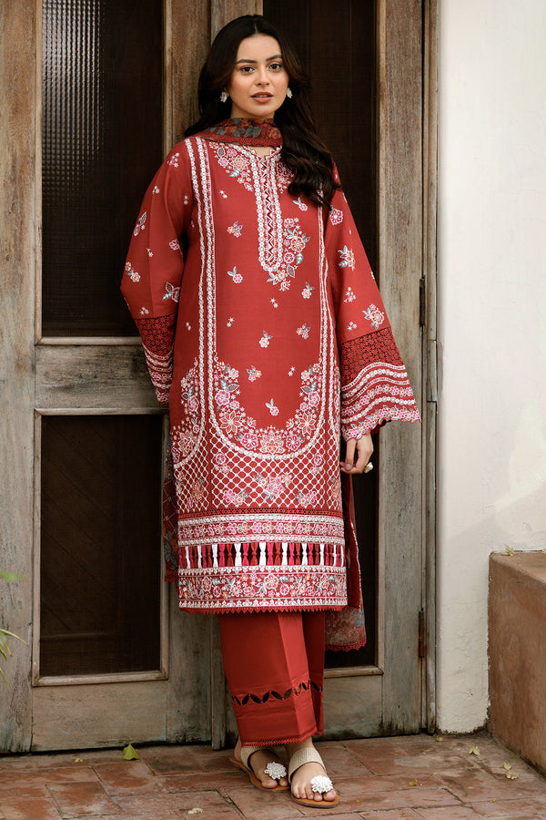 Farasha | Summer Weaves Embroidered Lawn | Russet Flames XL Rust Lawn