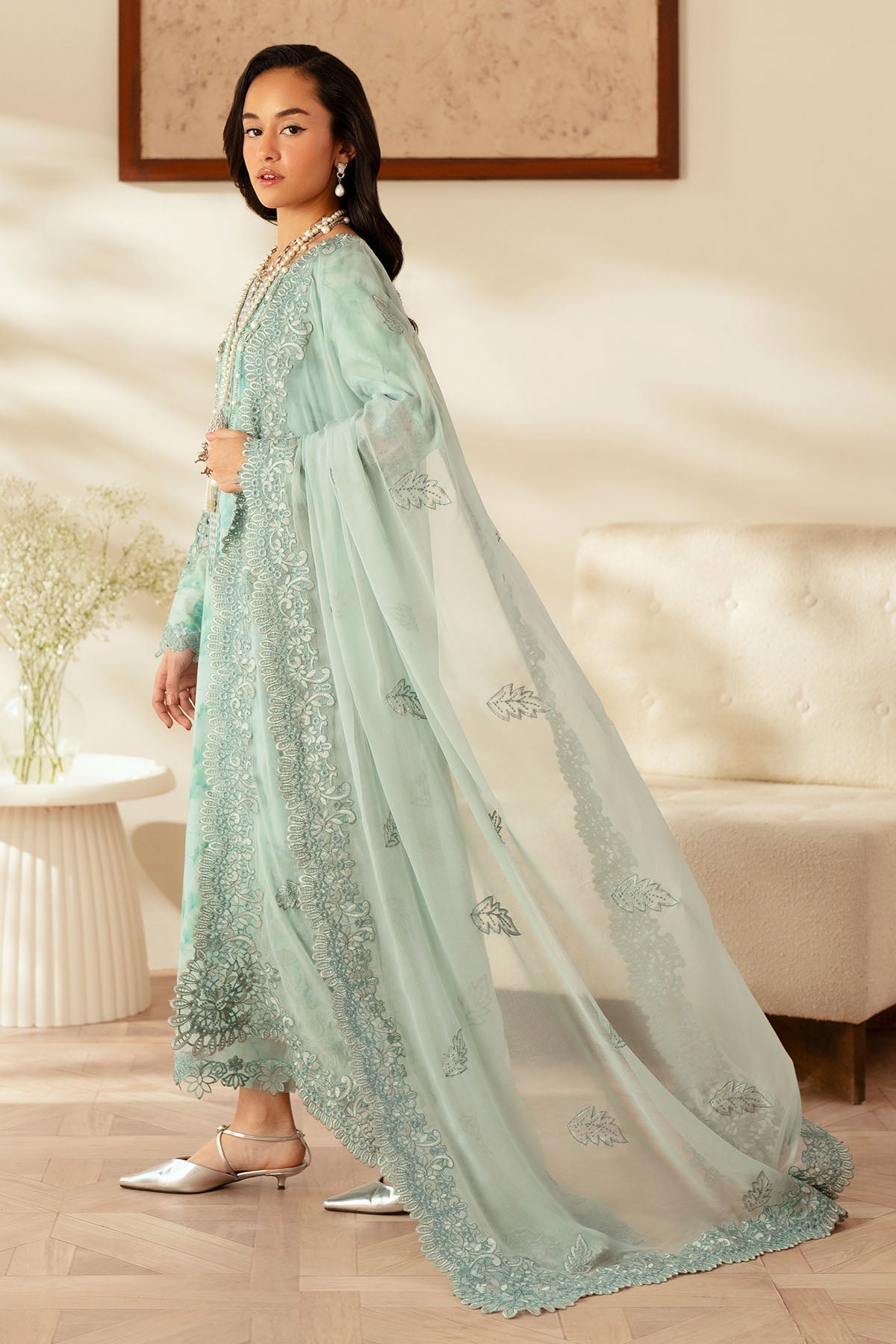 Nureh | Feya Eid Lawn | FE-03 M Ice Blue Lawn