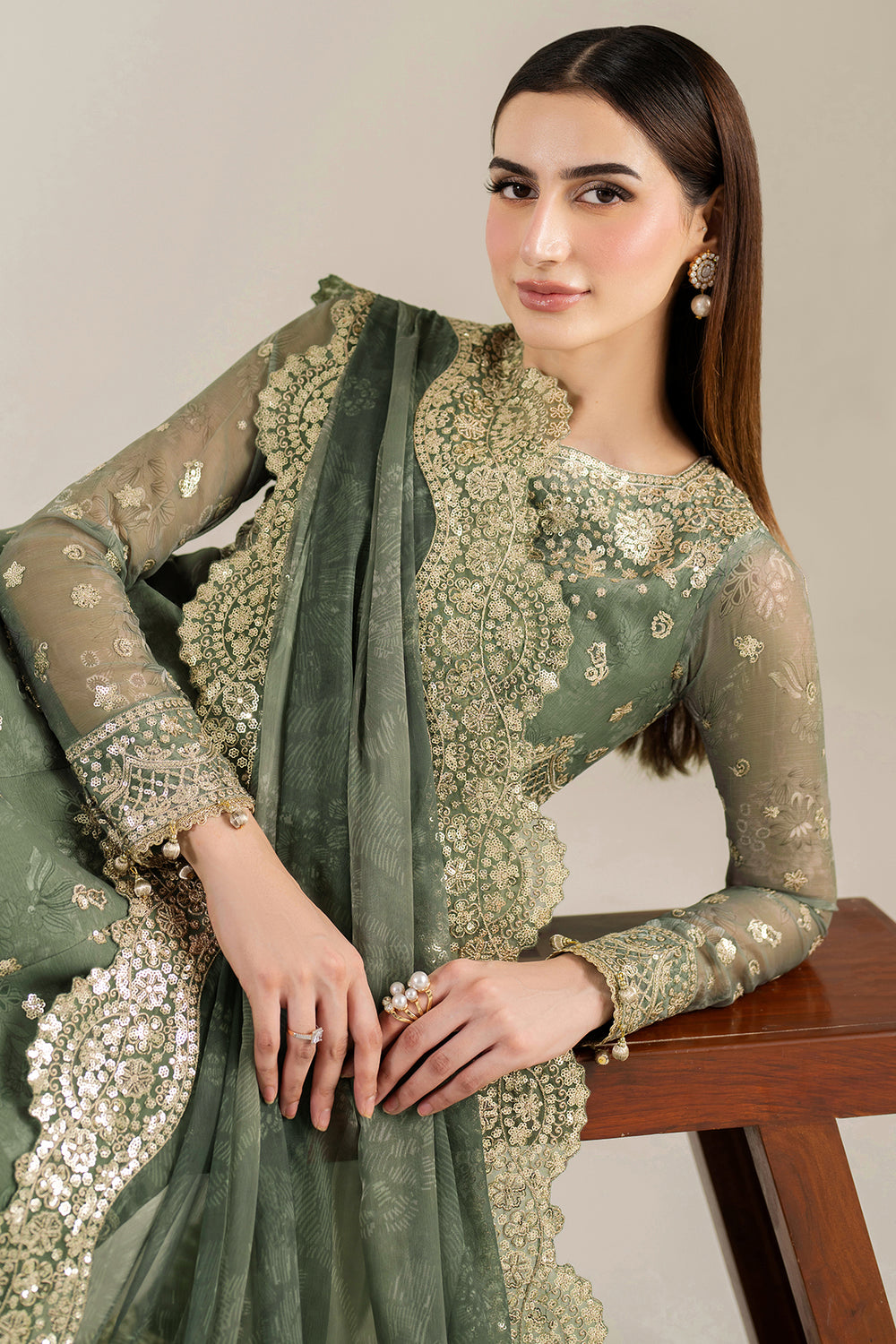Farasha | Fiorella Formals | Olive Aura - Pakistani Designer Dress - by Farasha - Type : Ladies Clothes - 100% Original at Saira Sultan