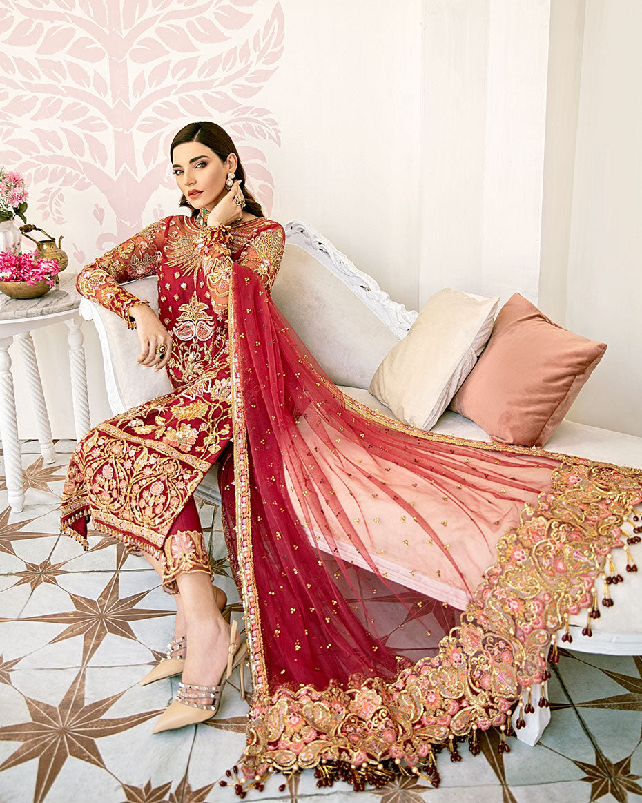 Gulaal | Wedding Formals | Rouge Embroidered Net 3-Piece Suit WS-06 - Pakistani Designer Dress - by Gulaal | Type: Bridal - 100% Original at Saira Sultan