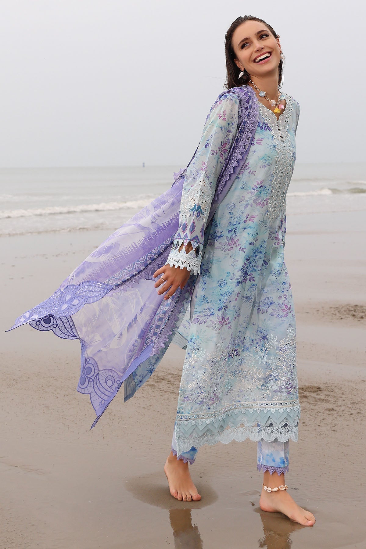 Nureh | Gardenia Embroidered Lawn 25 | NSG-176 M Light Blue Lawn