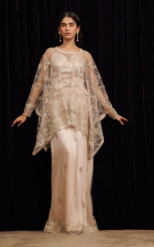 Threads and Motifs | Formal Dresses 25 | Net Embroidered Cape With Tube And Skirt - Pakistani Designer Dress - by Threads and Motifs - Type : Ladies Clothes - 100% Original at Saira Sultan