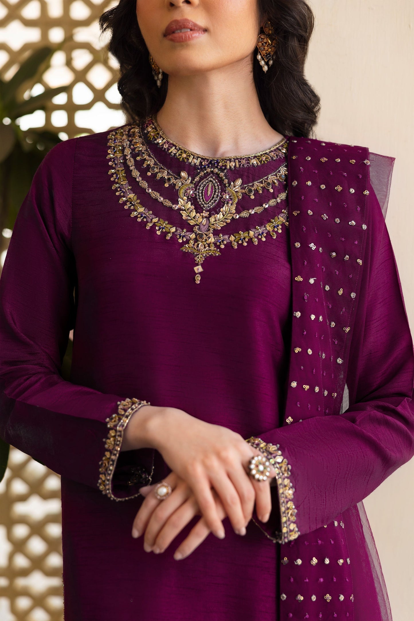Naqshi | Rijaas Luxury Pret 24 | IRMA M Plum Indian Raw Silk