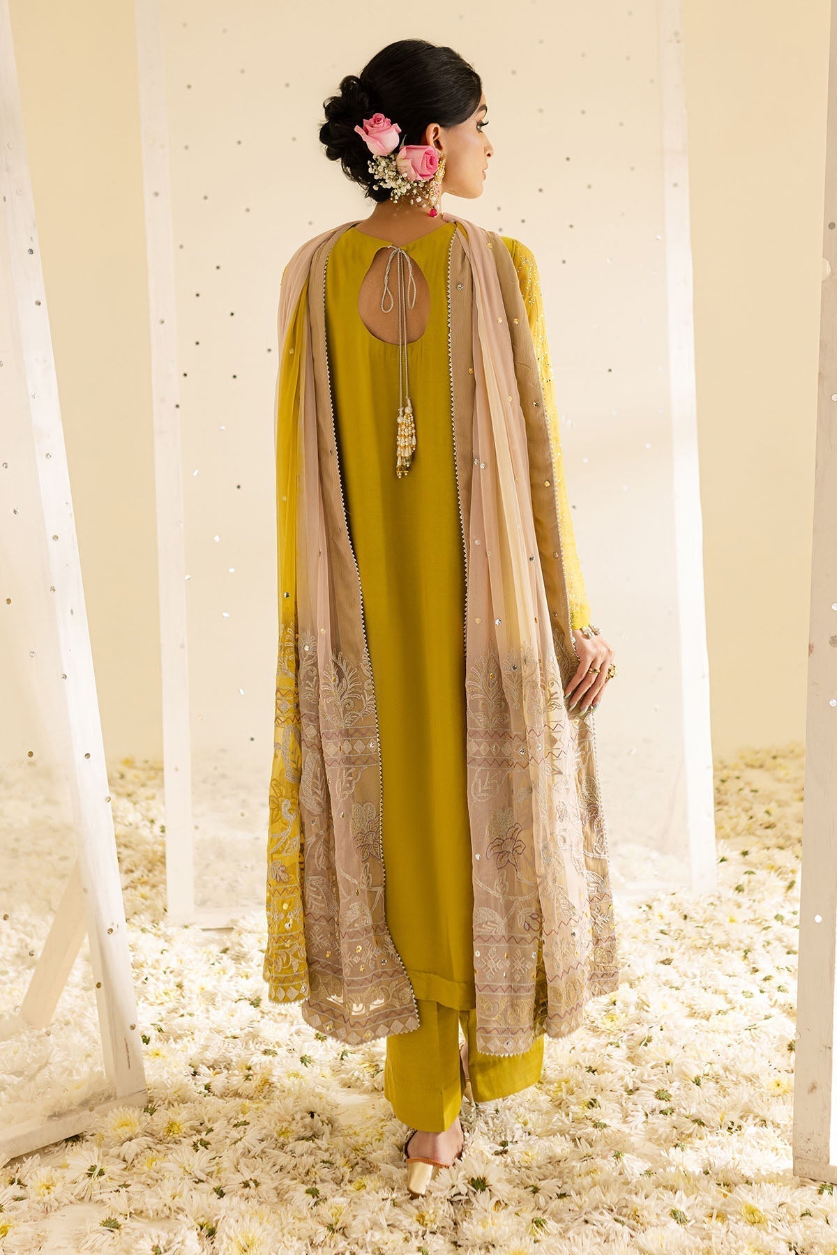 Nureh | Mukeshkari Formals | MK-08 S Lime Yellow Chiffon