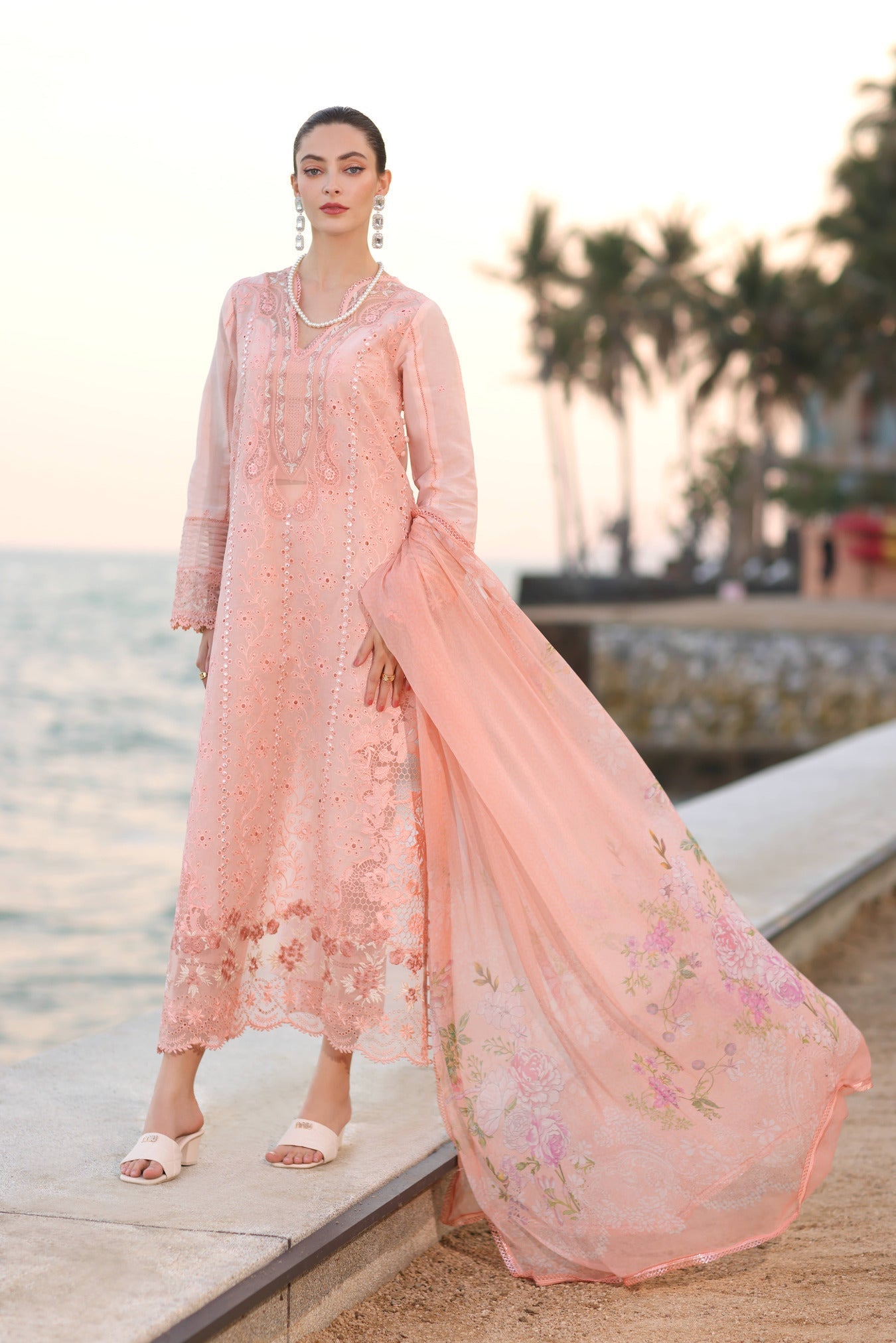Noor by Saadia Asad | Eid Luxury Laserkari 25 | D3-B XS Salmon Pink Lawn