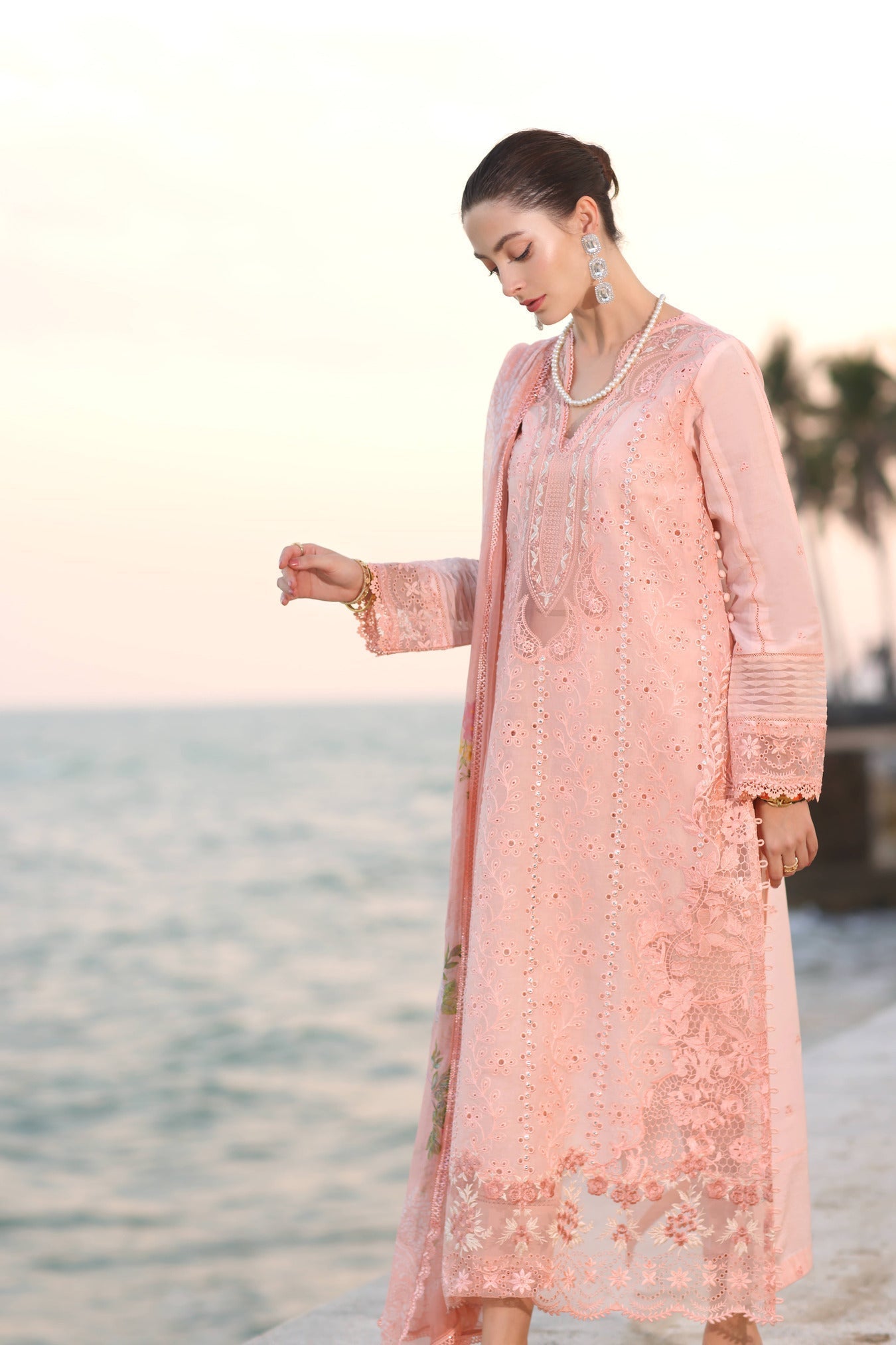 Noor by Saadia Asad | Eid Luxury Laserkari 25 | D3-B M Salmon Pink Lawn