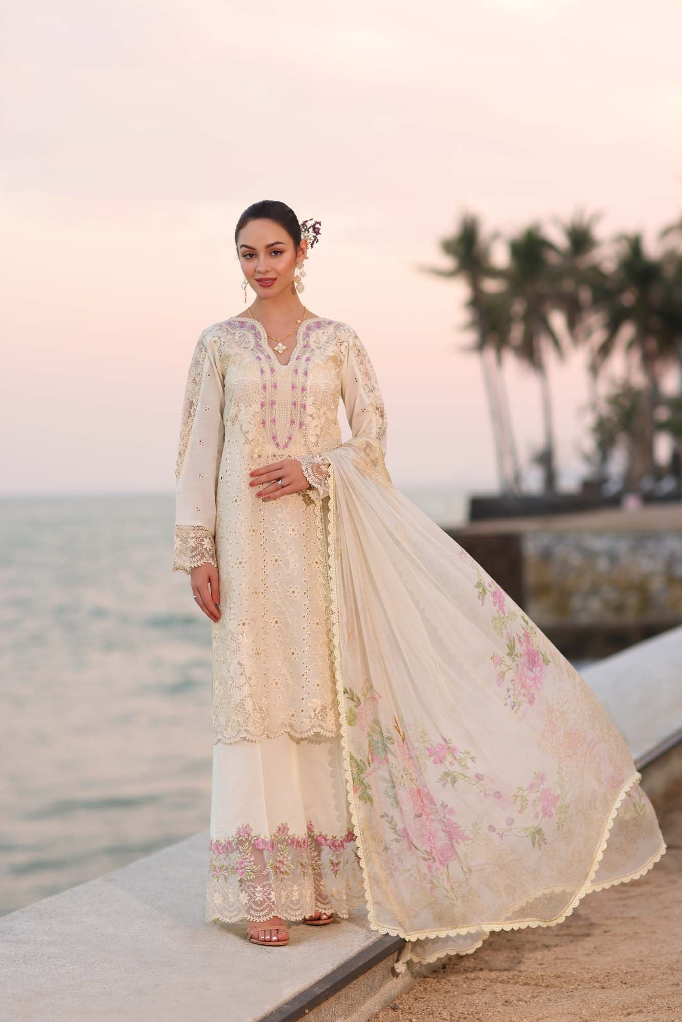 Noor by Saadia Asad | Eid Luxury Laserkari 25 | D3-A XS Ivory Lawn