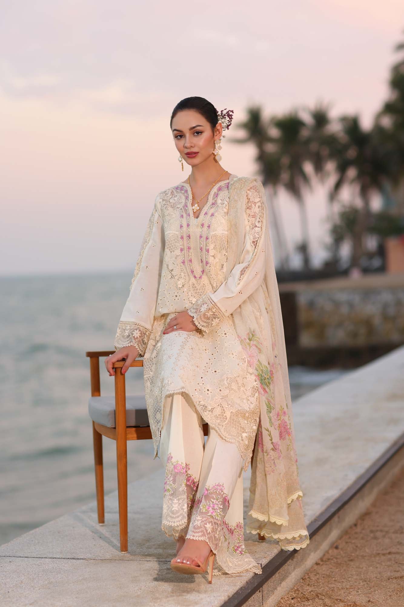 Noor by Saadia Asad | Eid Luxury Laserkari 25 | D3-A L Ivory Lawn