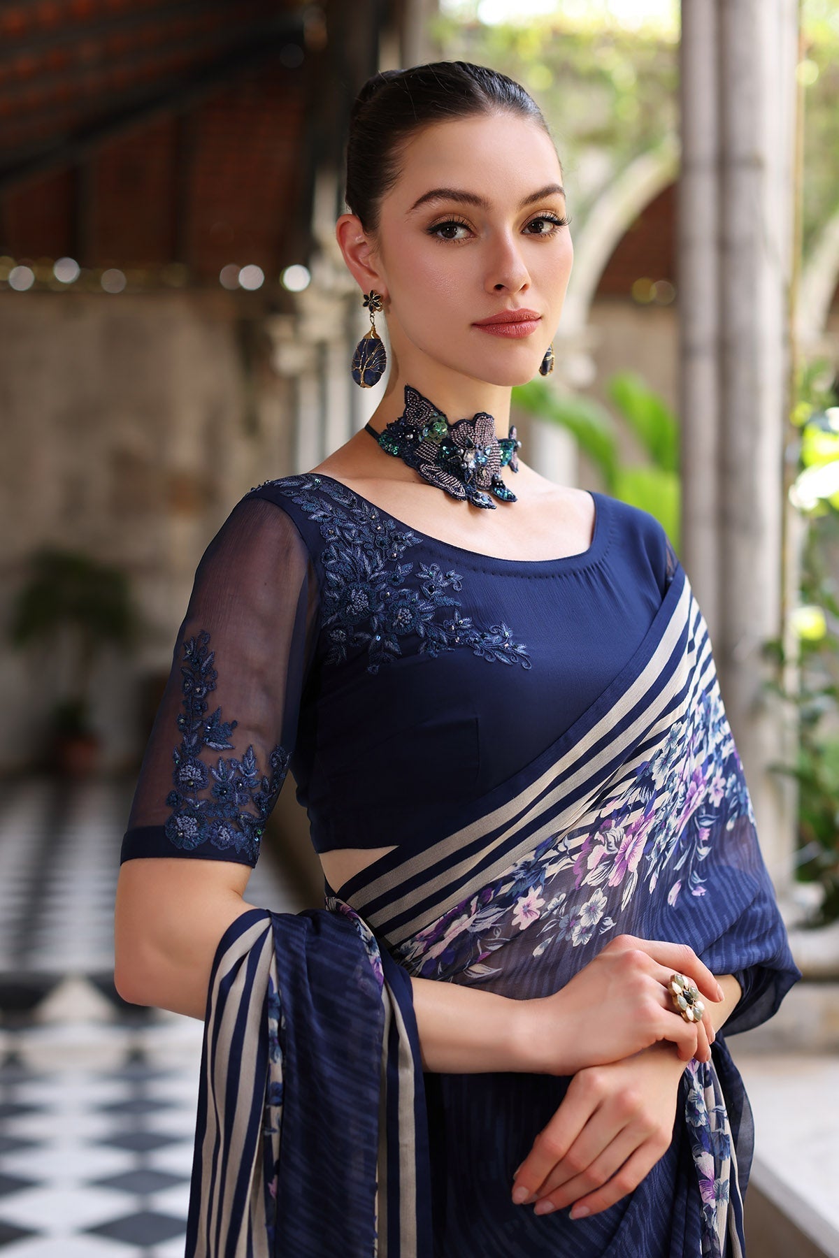 Chinyere | Formal Wedding Exclusive | DESERT ROSE S SARI (AA5355) M Blue Chiffon
