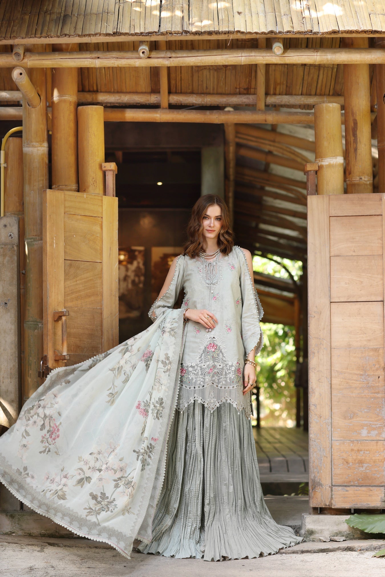 Noor by Saadia Asad | Eid Luxe Printedkari | D2-A XS Mint Lawn