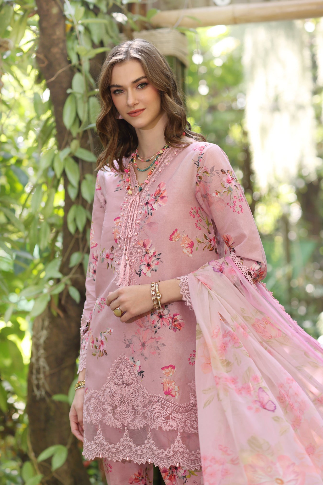 Noor by Saadia Asad | Eid Luxe Printedkari | D8-A L Brownish Pink Lawn